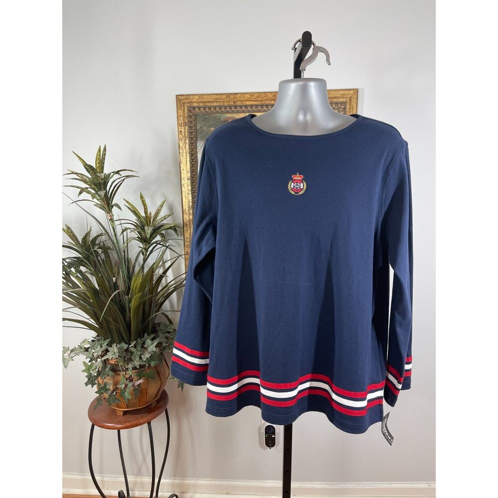 Bon Worth Sweatshirt Women's XL Navy Longβ Sleeve Crew Neck Resort Wear Coastal